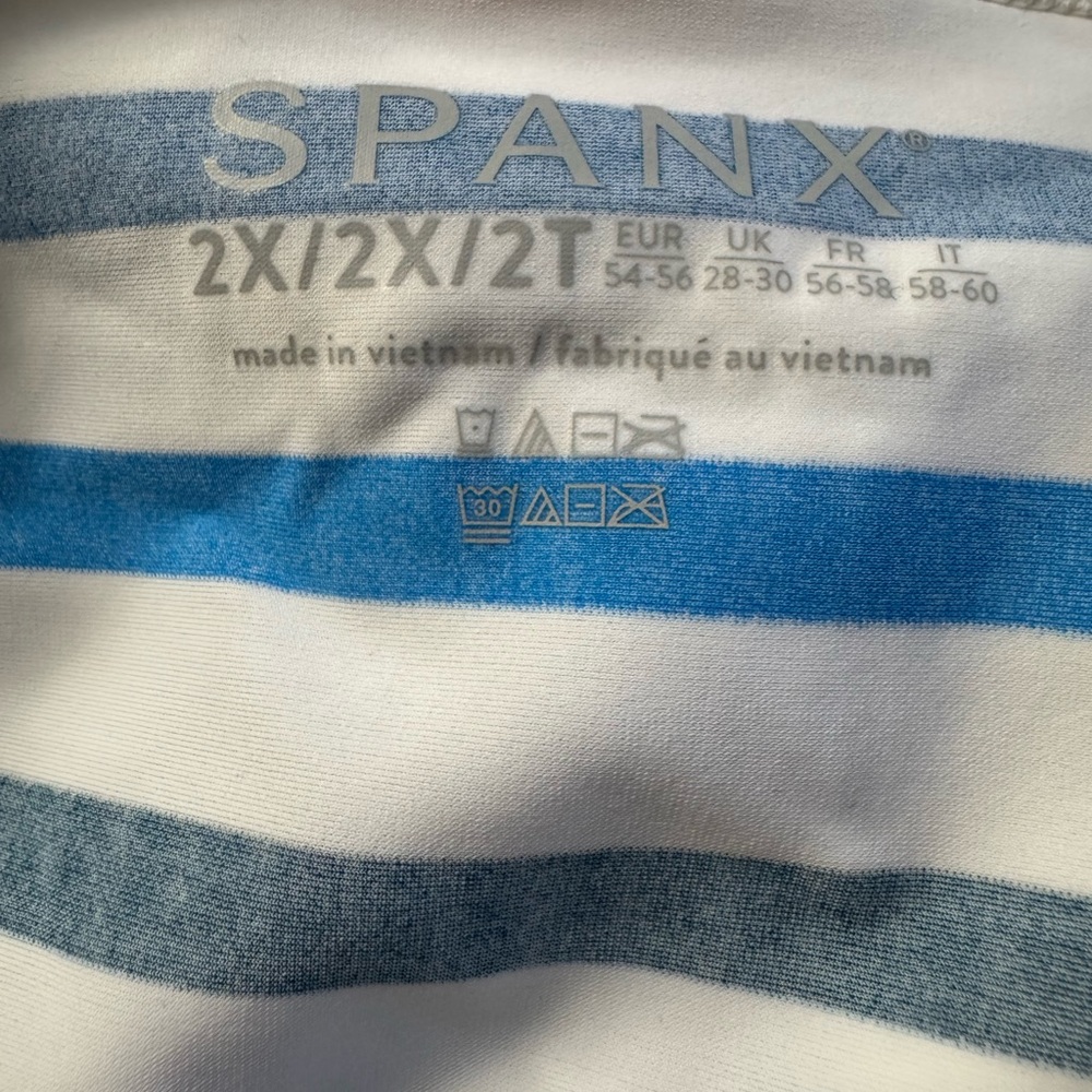 NWT SPANX Ocean Stripe Coastal Blue 2X Swim Sun Rash Protection Shirt UPF 50+ - Picture 4 of 7
